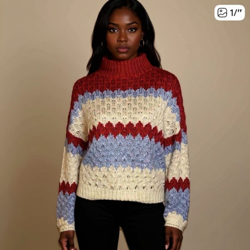 Fab’rik Colorful Striped Long Sleeve Knit Sweater M